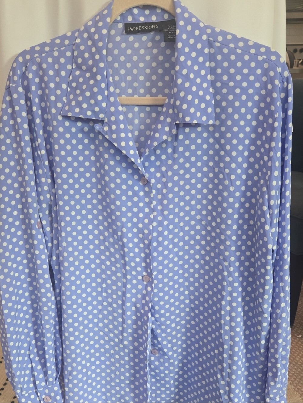 Impressions Lavender Blue Polka Dot Button-Up Blouse